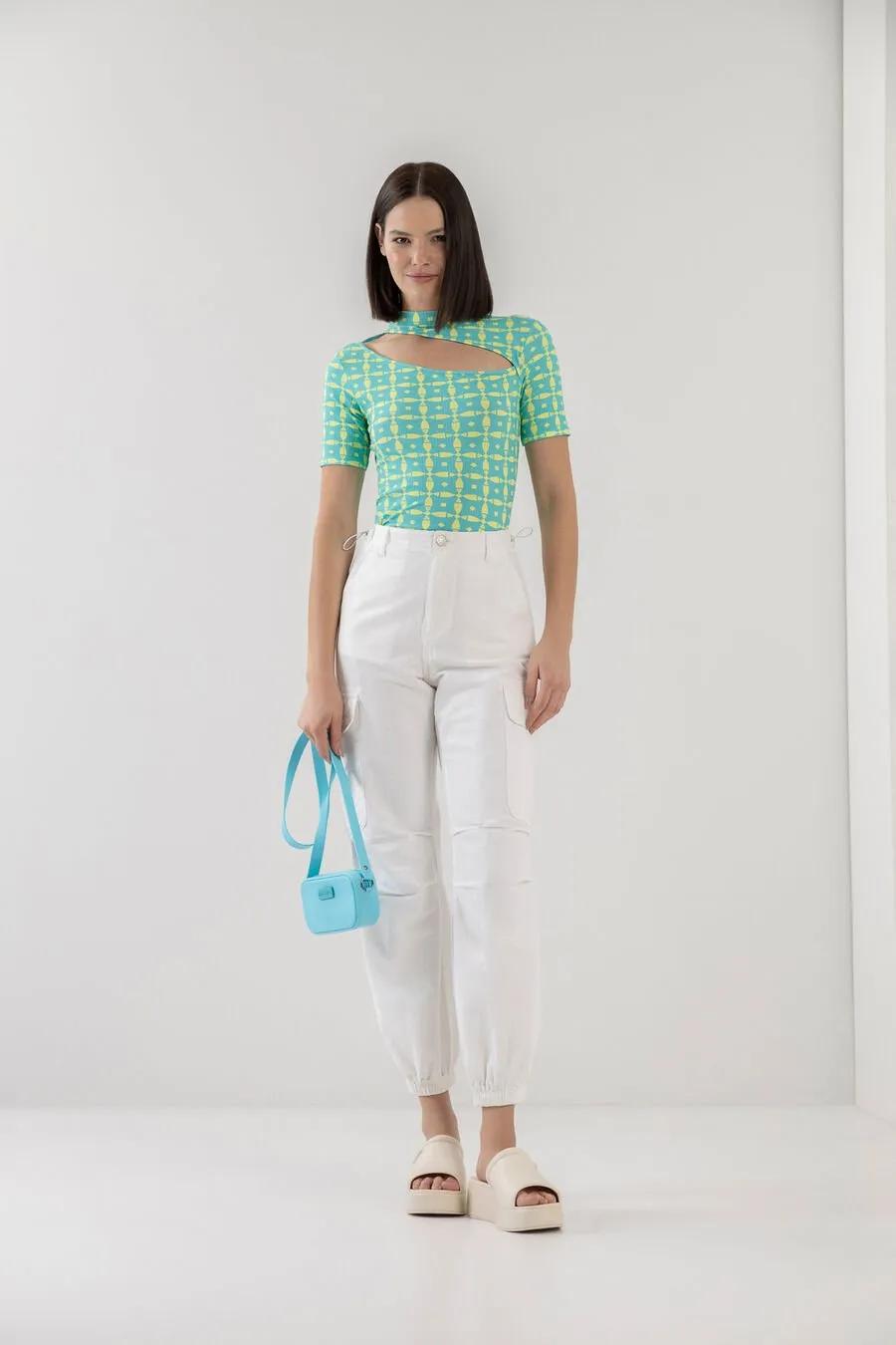 LEZ A LEZ - Printed Ribbed Blouse With Cut Out - 7544L - FINAL SALE