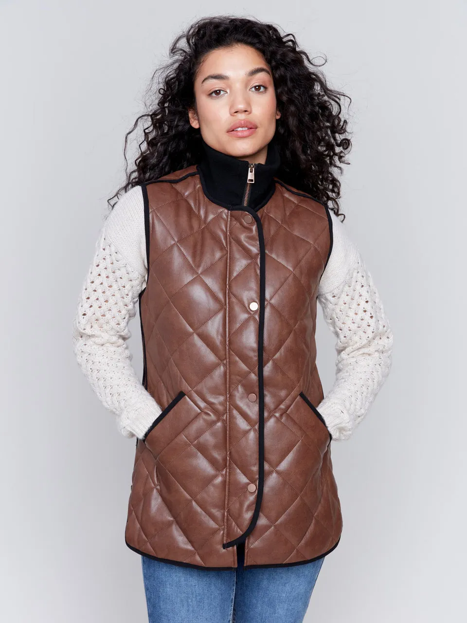 LONG QUILTED LEATHER VEST