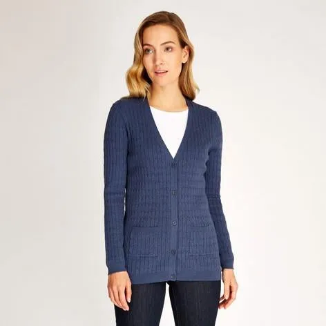 Long Sleeve Denim Blue Cable Cardigan