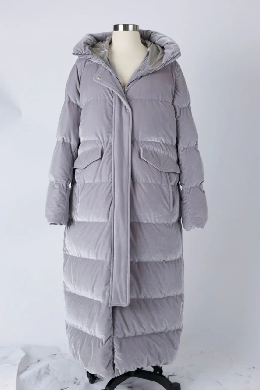 Long Velour Puffer Jacket