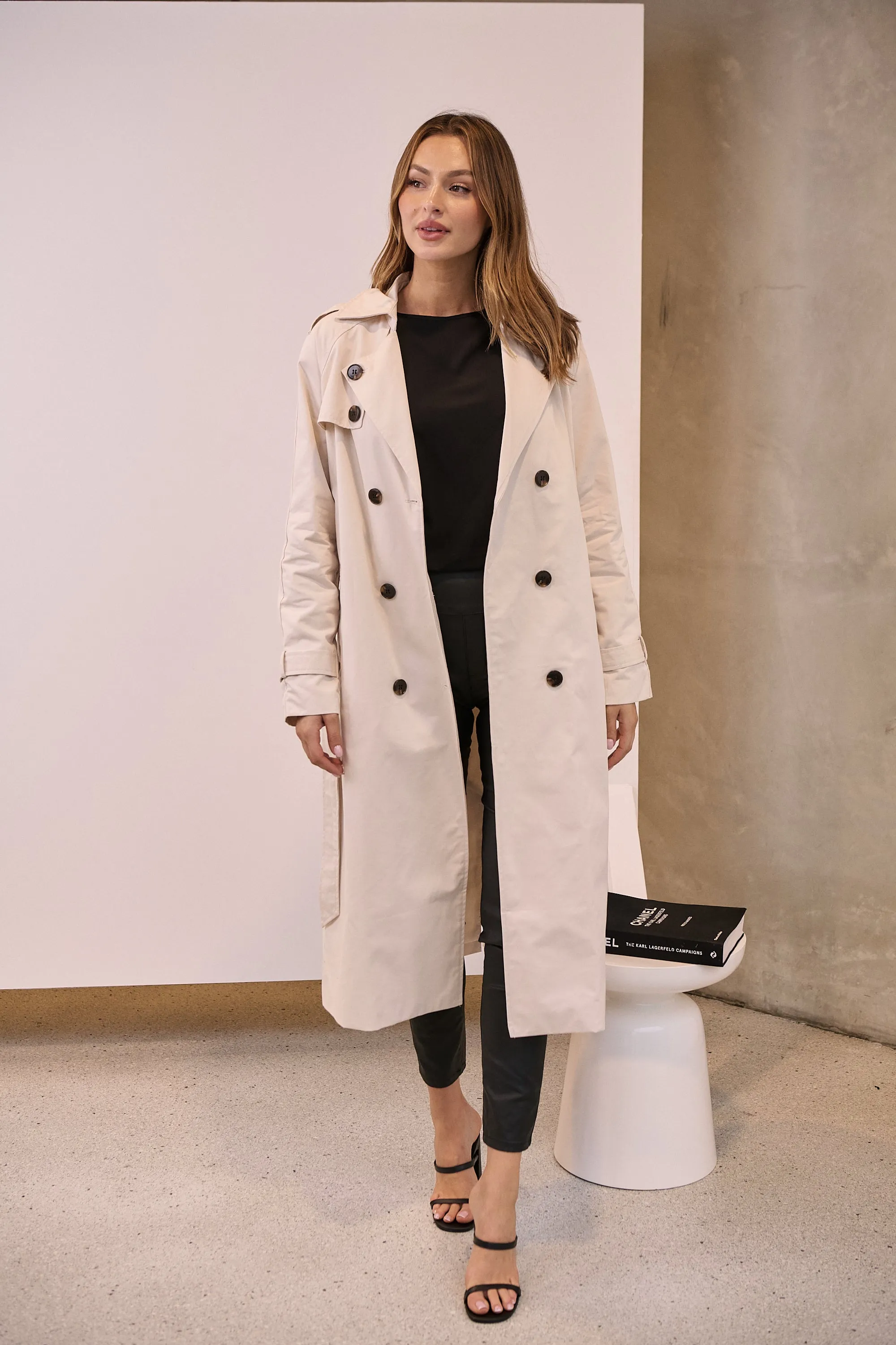 Loretta Beige Tie waist Trench Coat