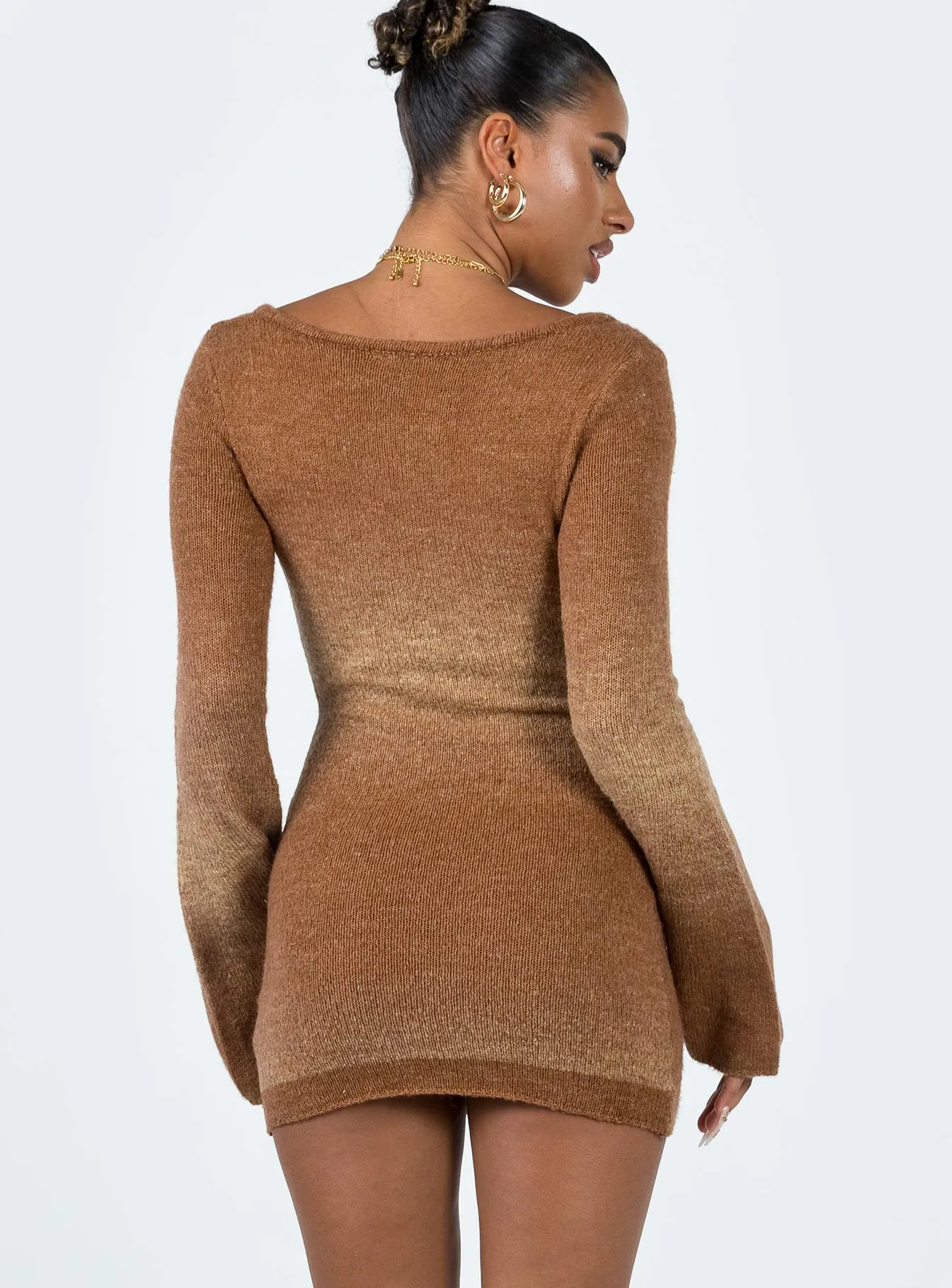 Louden Bell Sleeve Knit Dress Brown