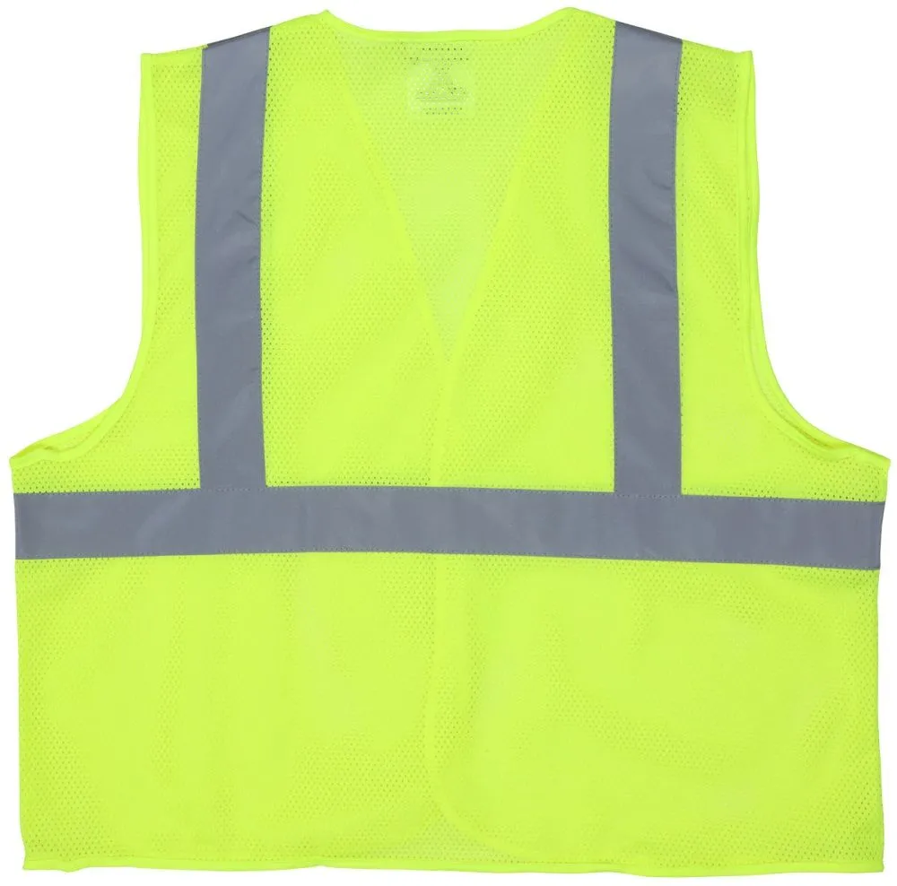 MCR Safety V2CL2ML High Visibility Mesh Fabric Reflective Safety Vest, Hi Vis Lime, 1 Each