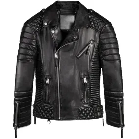 Men's Burnt Red Leather Biker Motorcycle Jacket