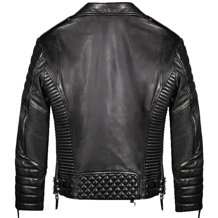 Men's Burnt Red Leather Biker Motorcycle Jacket