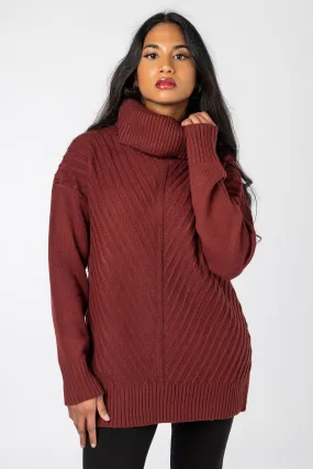 Mitered Turtleneck Pullover Sweater