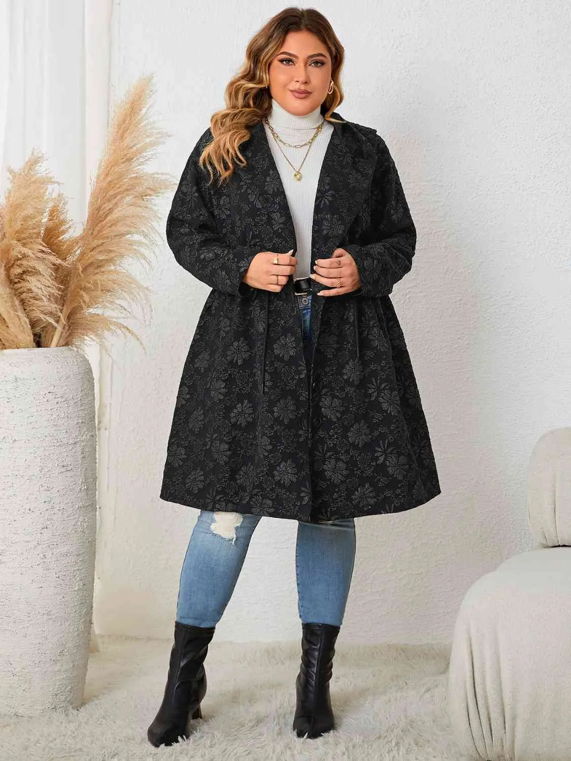 Night Blossoms Hooded Trench Coat