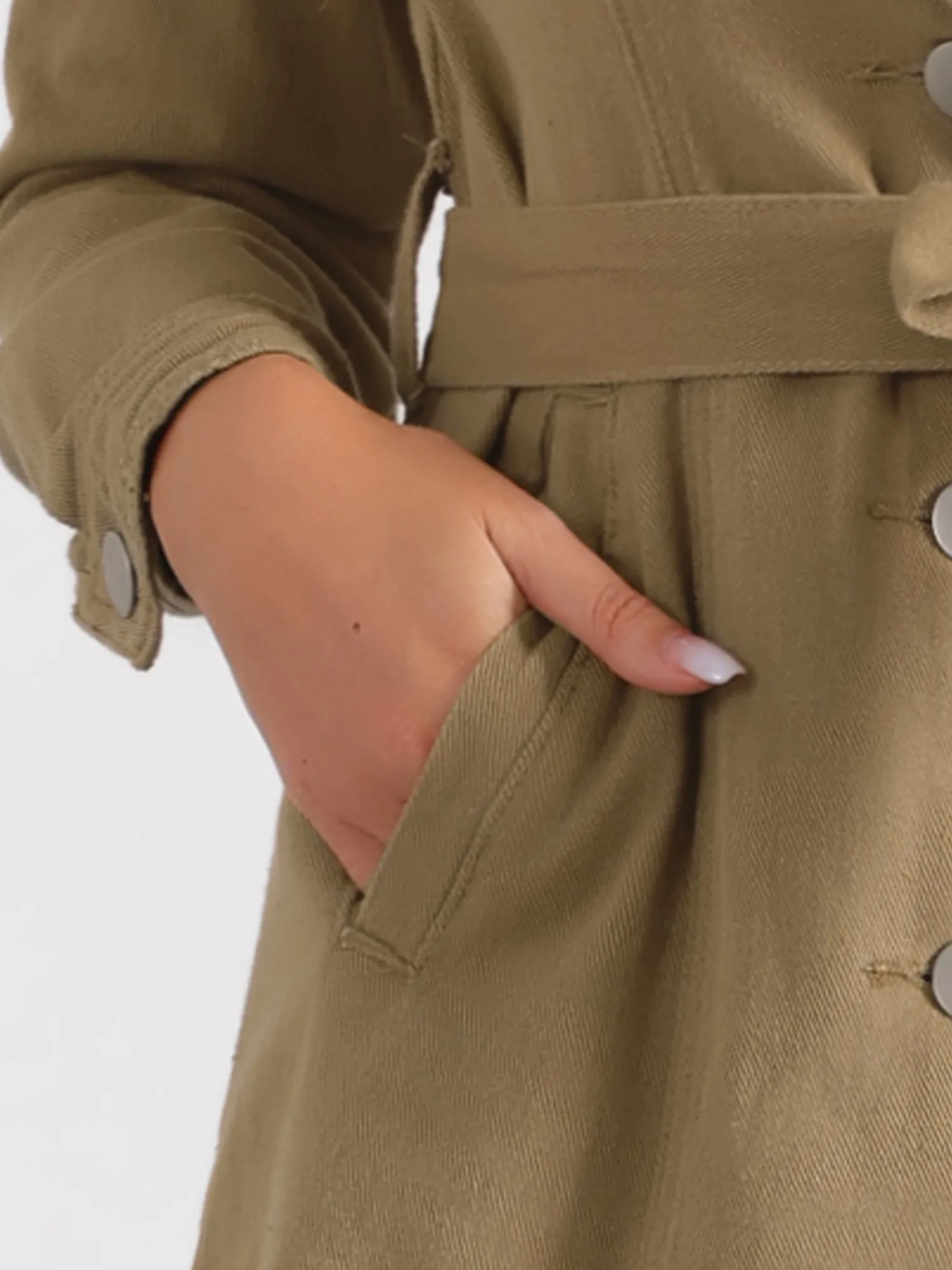 Notched Lapel Belted Trench Long Jean Denim Jacket