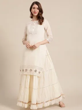 Off White Kora Gota Embellished Short Kurta With Off White Gota Skirt