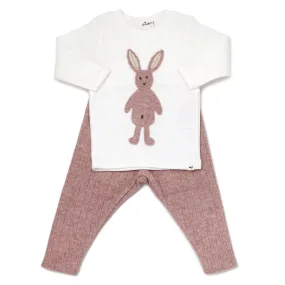 oh baby! Two Piece Set -  Ragdoll Bunny Blush Ribbed Knit - Cream