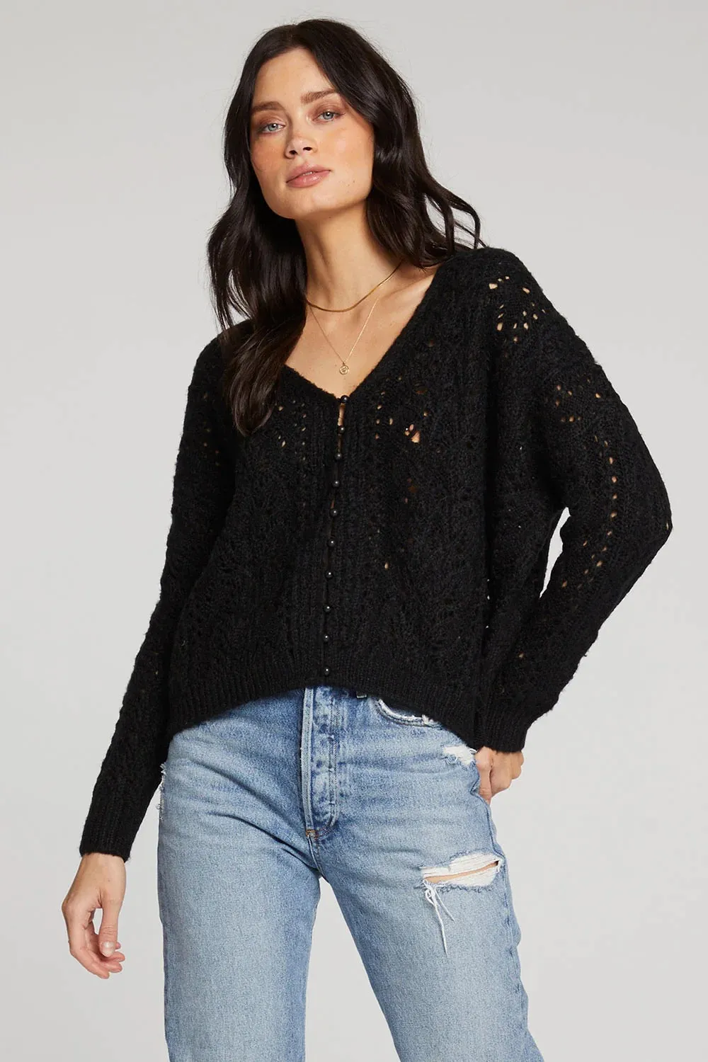 Open Knit Cardigan in Black