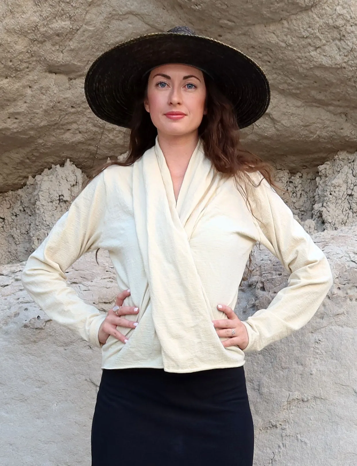 ORGANIC WOOL Shawl Collar Pencil Cropped Shirt