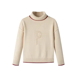 P EMBLEM TURTLENECK SWEATER-CREAM