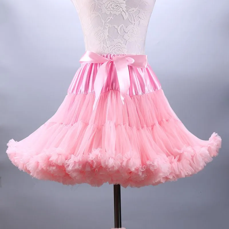 Pastel Pink Ballerina Tulle Tutu Skirt Puffy Ruffle Layered Lolita Petticoat Underskirt