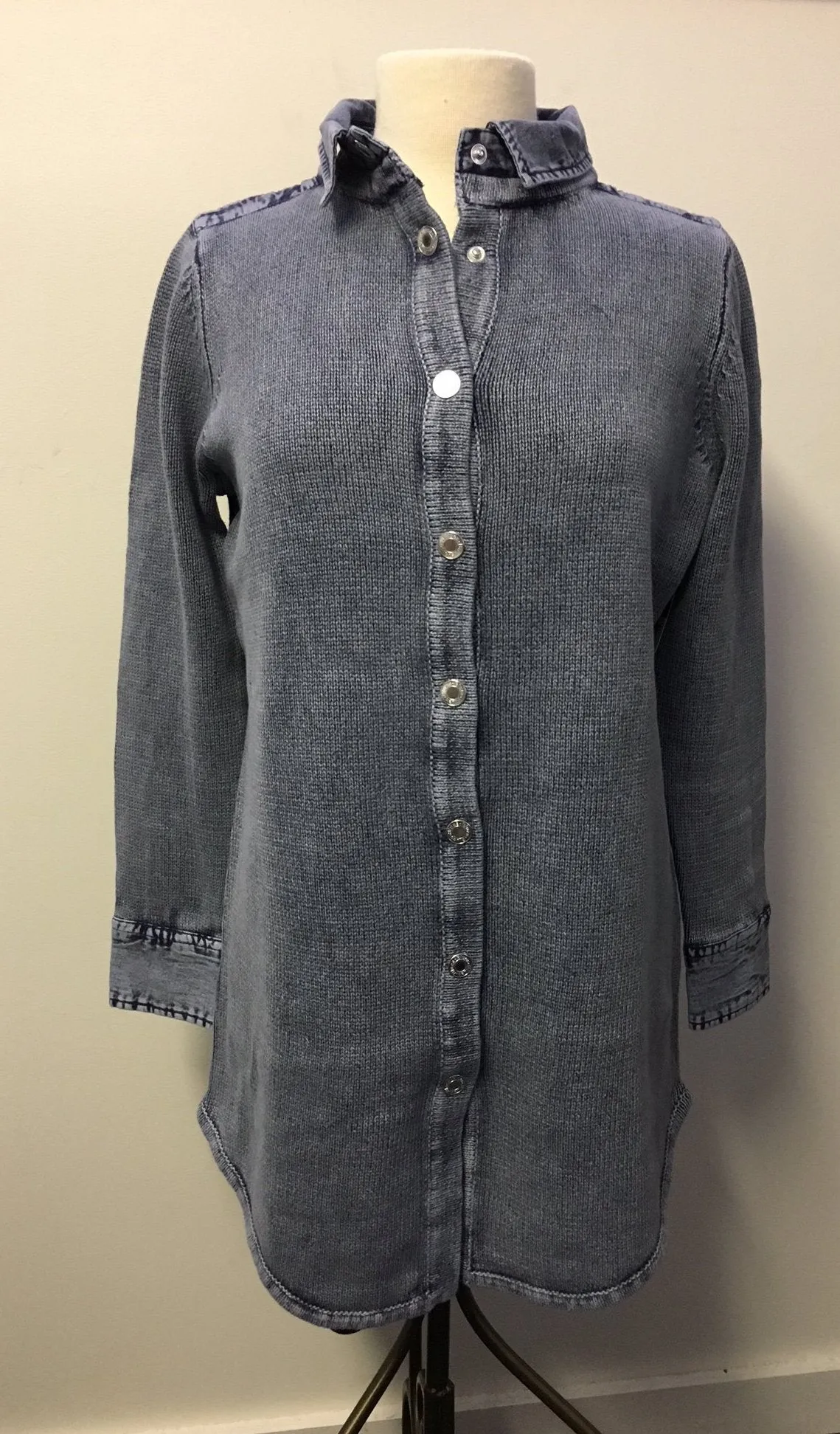 PBJ BLUES INDIGO Denim & Knit TUNIC Cardigan Sweater #BL264