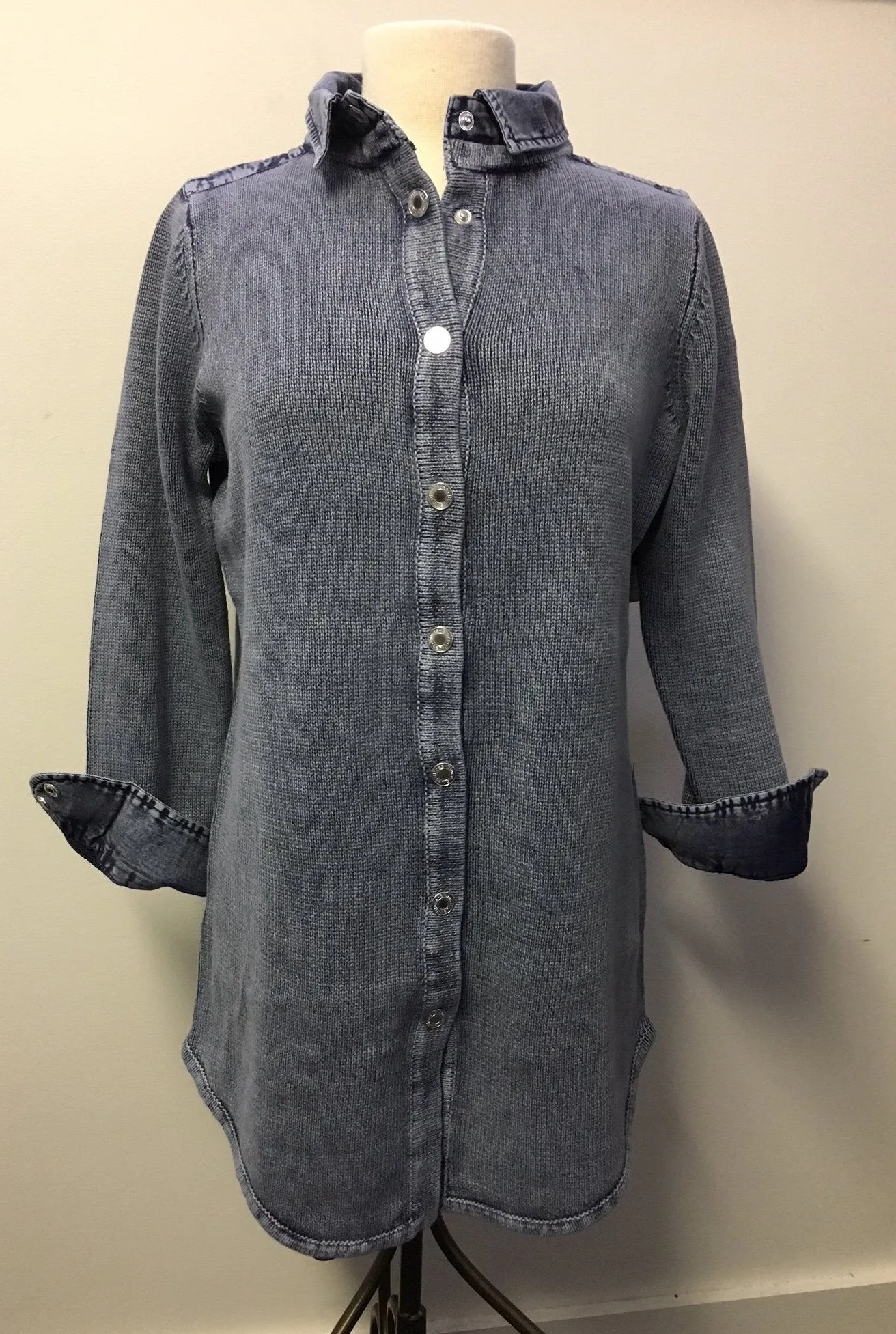 PBJ BLUES INDIGO Denim & Knit TUNIC Cardigan Sweater #BL264