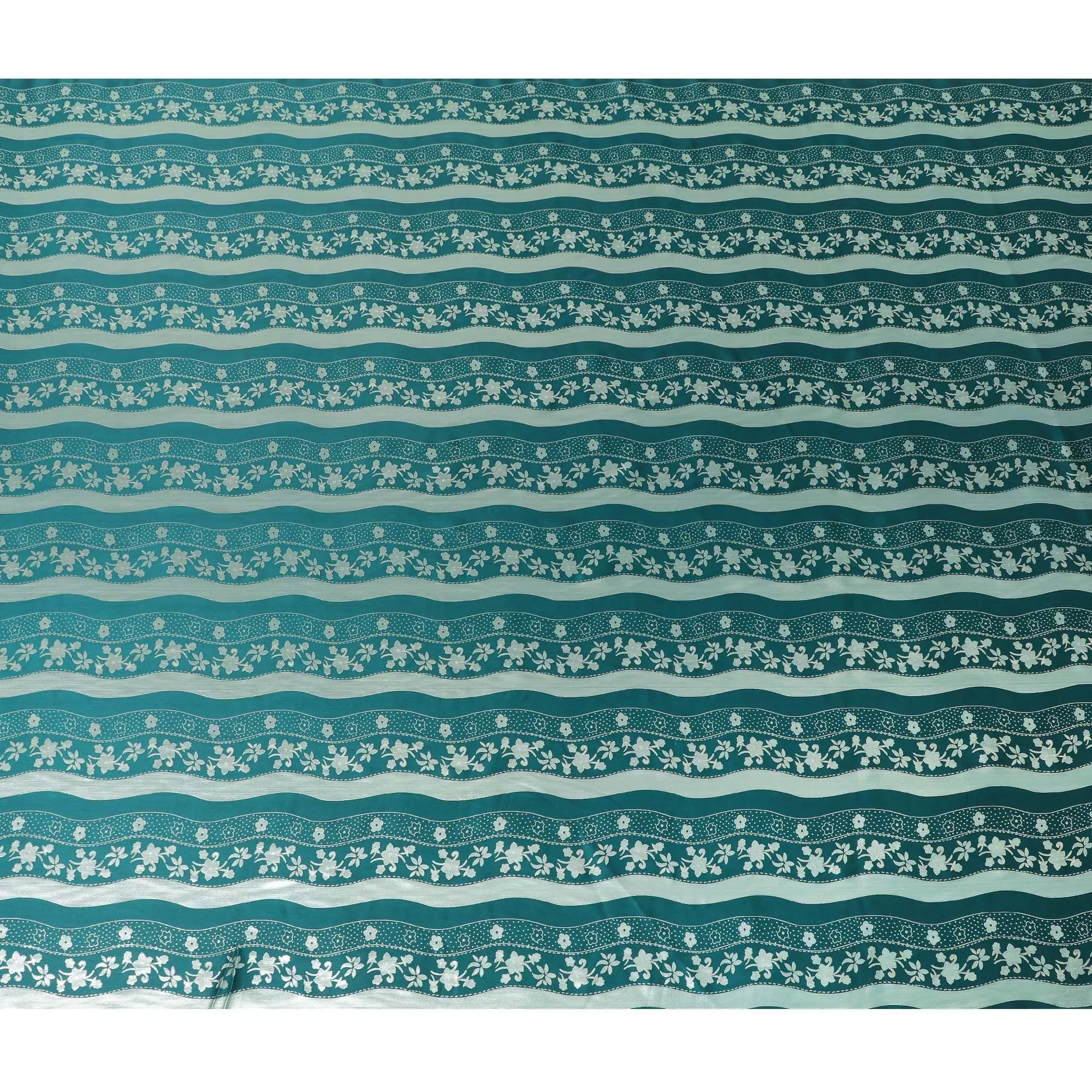 Petrol green pure silk satin fabric with same tone and silver film metallic in stripe design-D11049