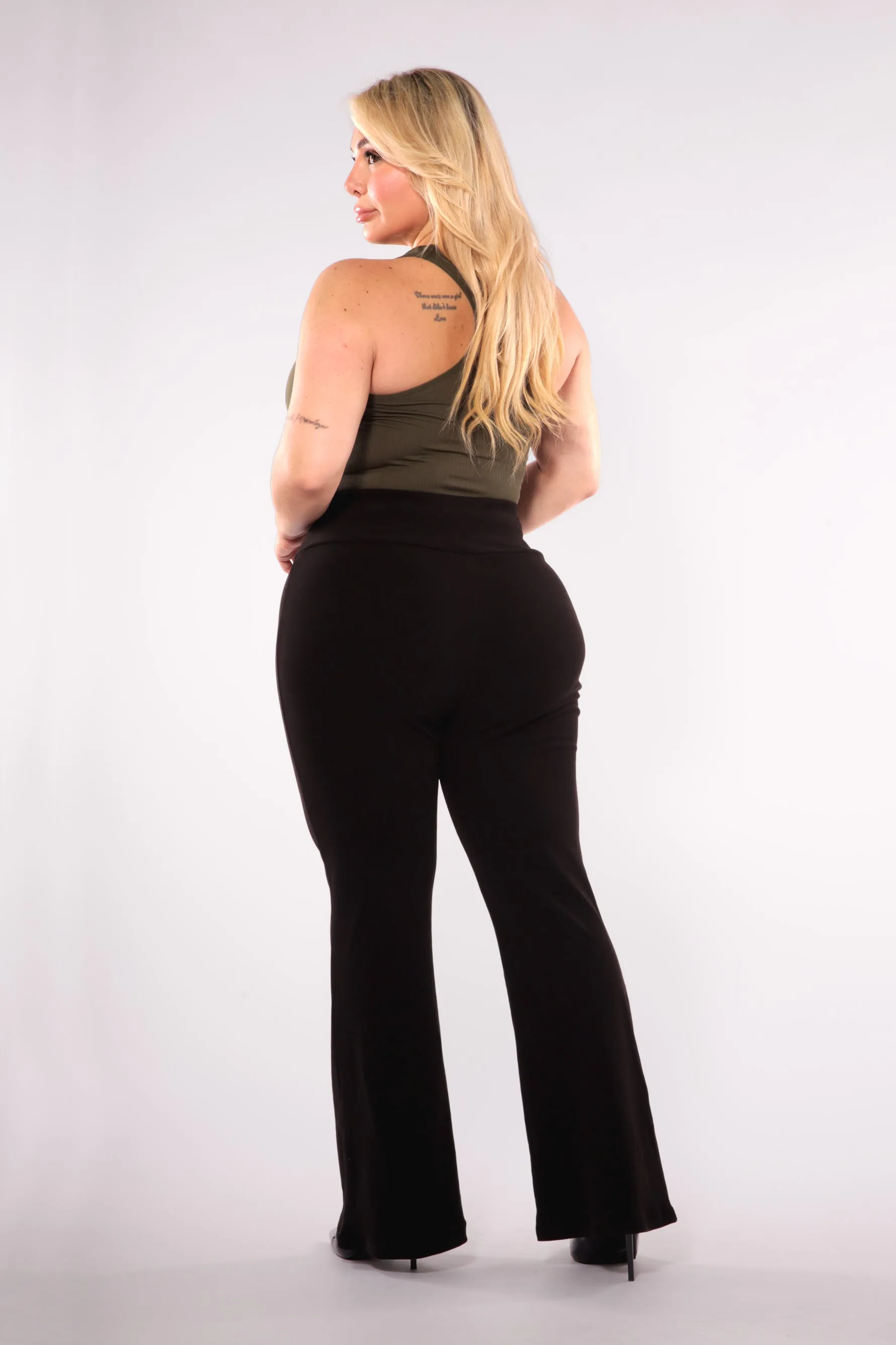 Plus Size High Waist Soft Brushed Flare Pants - Black