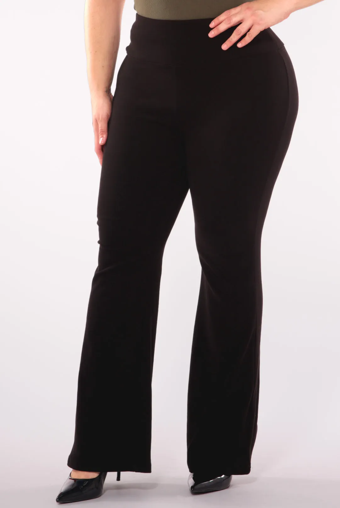 Plus Size High Waist Soft Brushed Flare Pants - Black