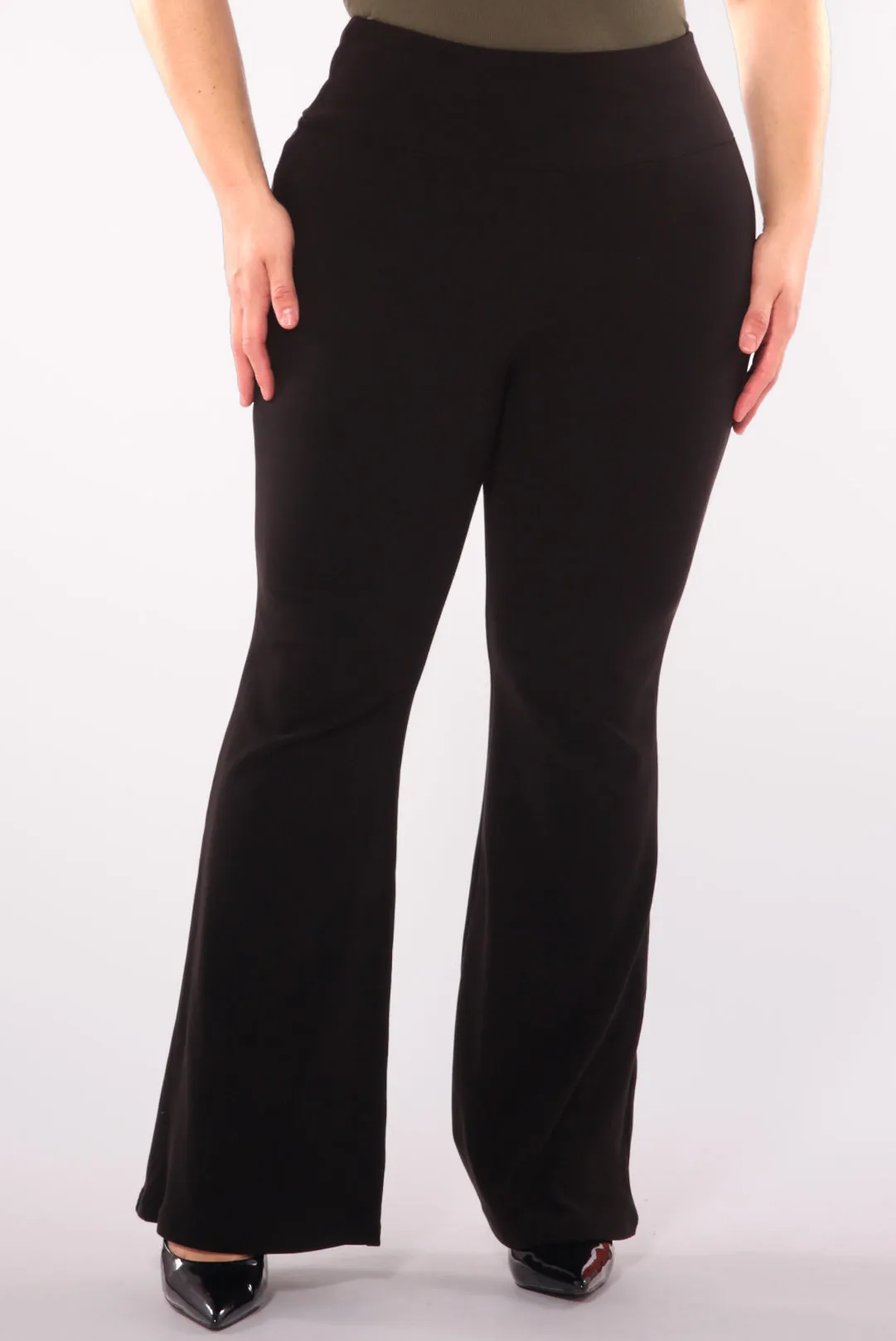 Plus Size High Waist Soft Brushed Flare Pants - Black