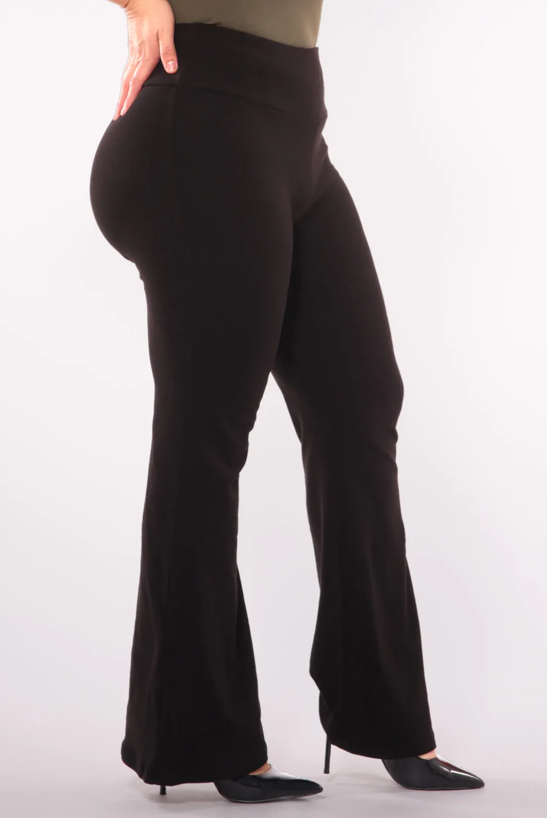 Plus Size High Waist Soft Brushed Flare Pants - Black