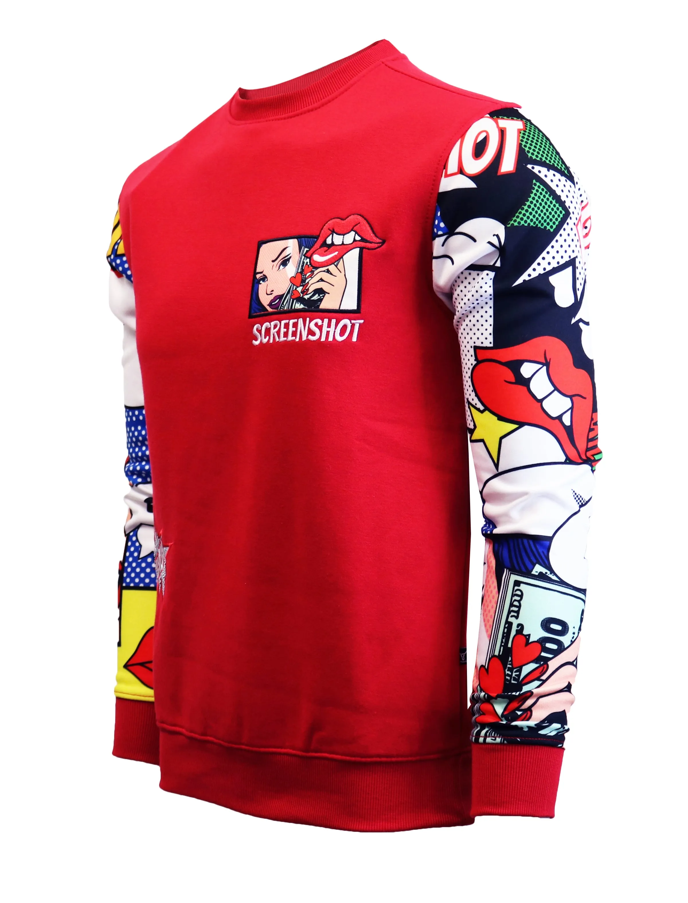 POP ART CARTOON CREW NECK FLEECE SWEAT SHIRTS-F11062 (RED)