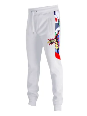 POP ART CARTOON FLEECE SWEAT PANTS-P11062 (WHITE)