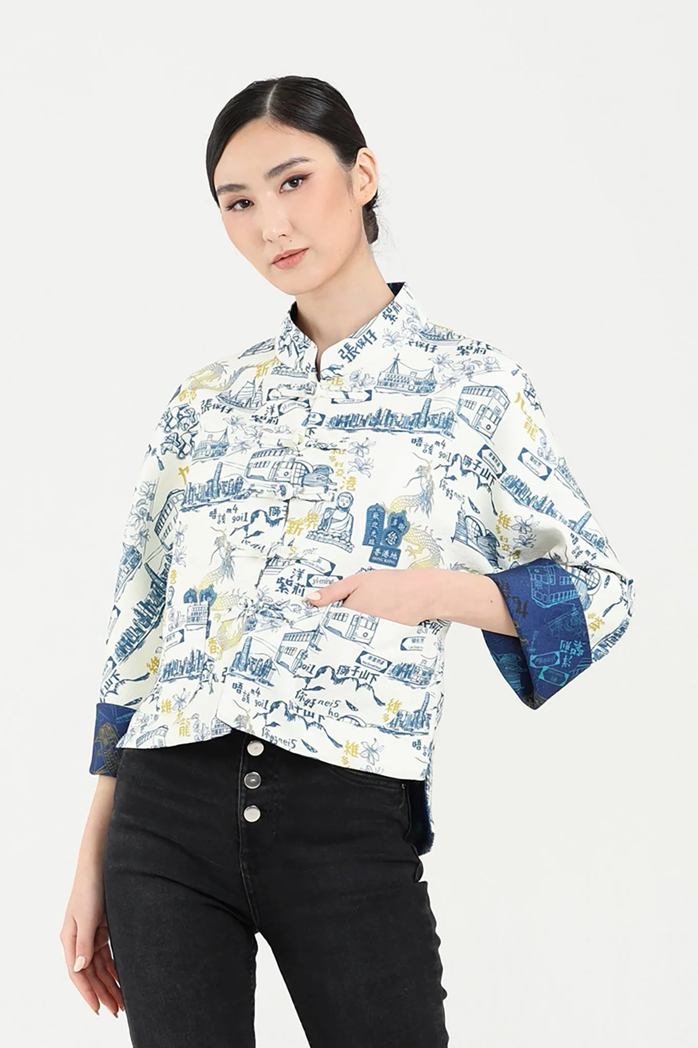 PRESLEY HK Print Reversible Oriental Jacket (White/Navy)