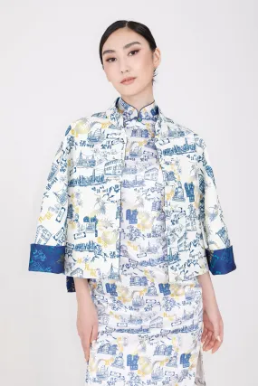 PRESLEY HK Print Reversible Oriental Jacket (White/Navy)