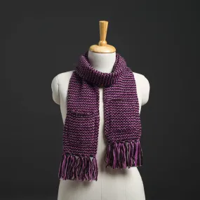 Purple - Kumaun Hand Knitted Woolen Muffler with Pockets 41