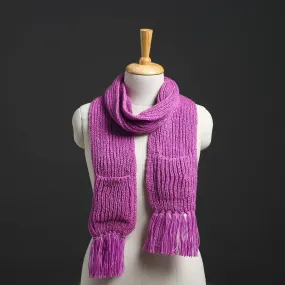 Purple - Kumaun Hand Knitted Woolen Muffler with Pockets 47