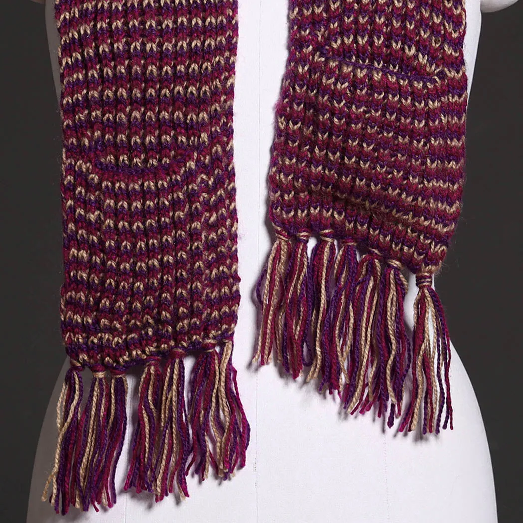 Purple - Kumaun Hand Knitted Woolen Muffler with Pockets