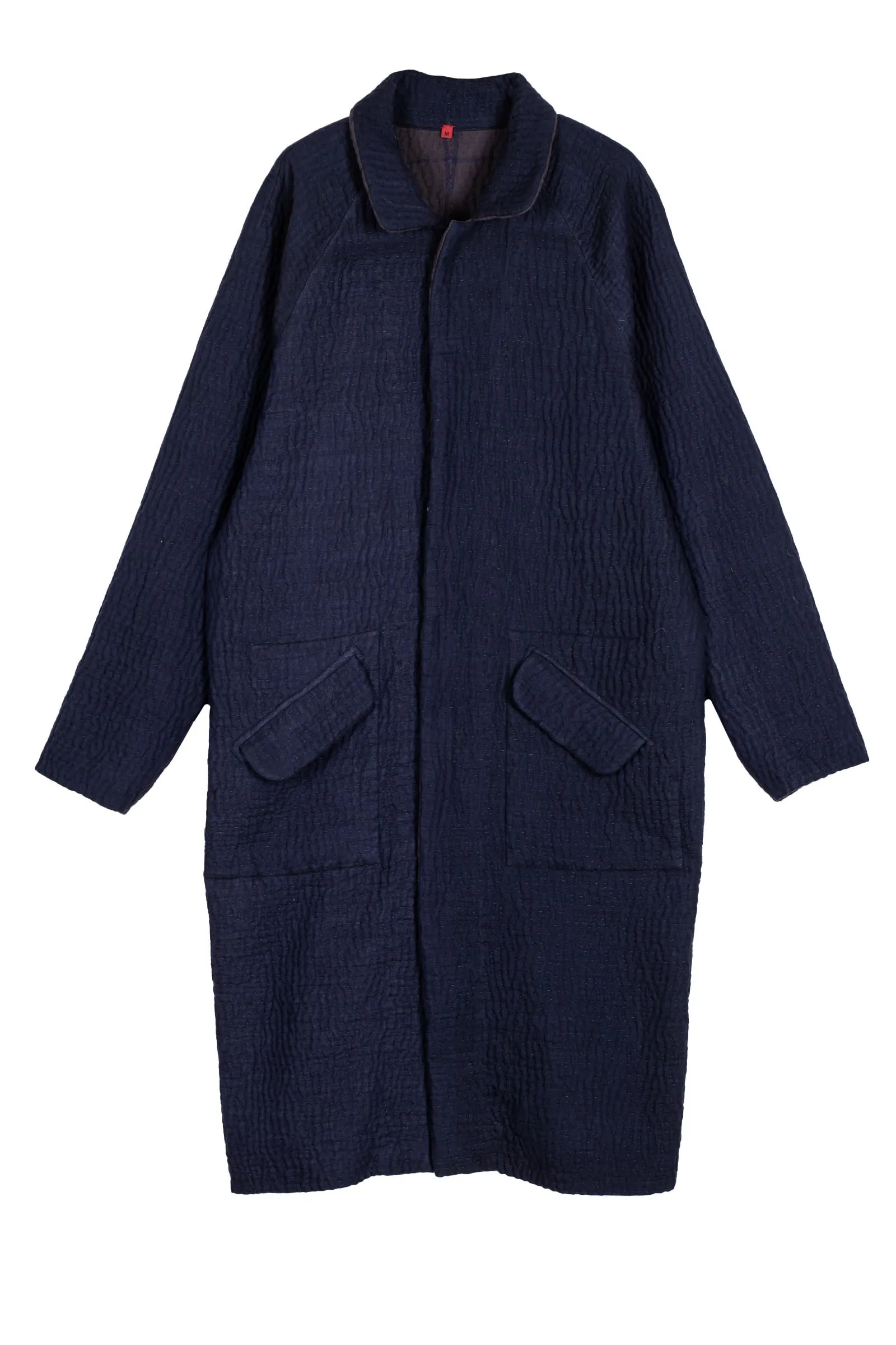 QUILTED VINTAGE COTTON WITH FLANNEL KANTHA RAGLAN SLEEVE COAT - fq5337-blu -