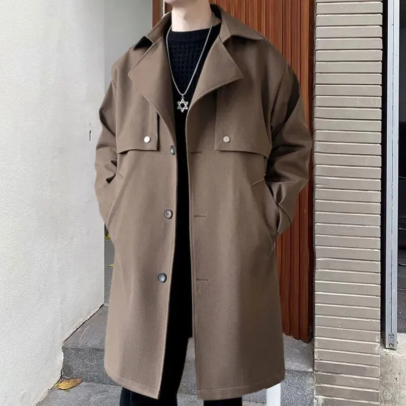 Retro Solid Button Trench Coat