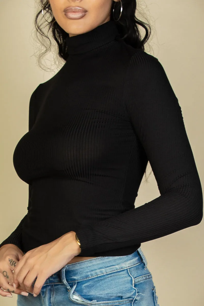 Ribbed Turtleneck Long Sleeve Top (CAPELLA)