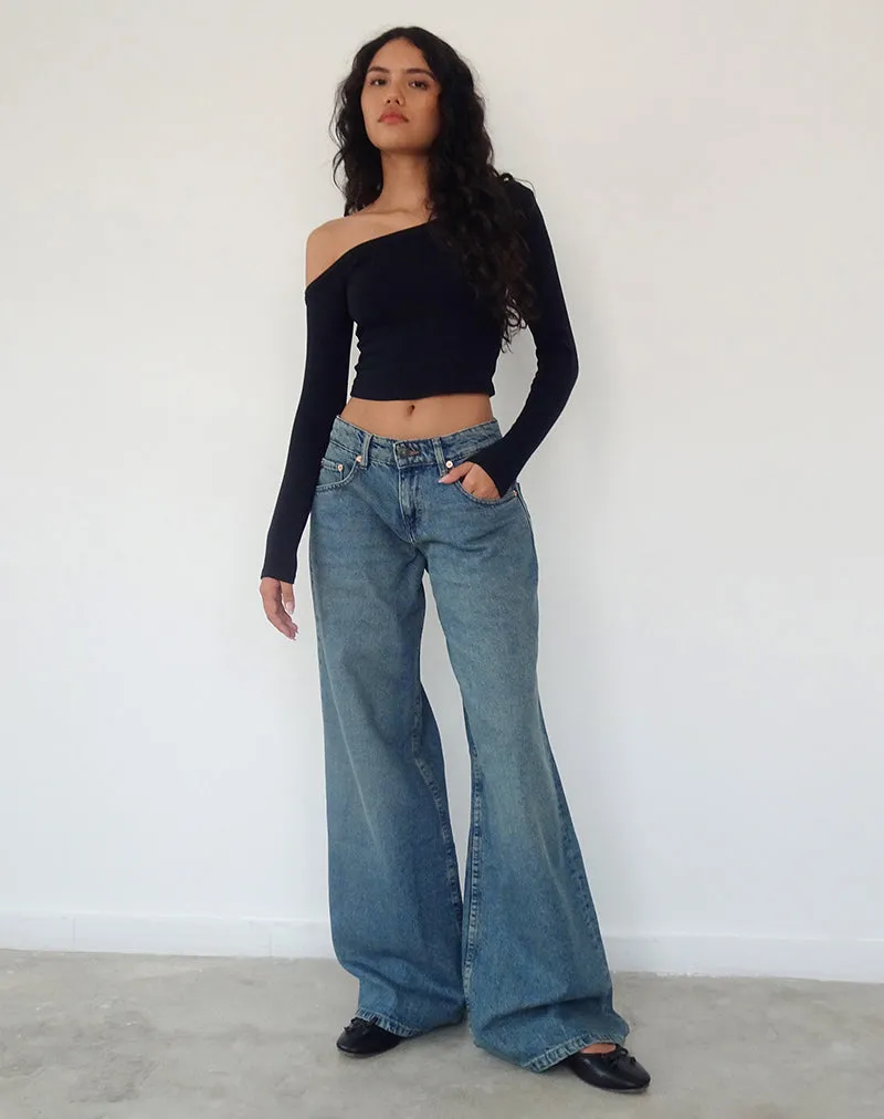 Roomy Oversized Low Rise Jeans in Vintage Blue Green