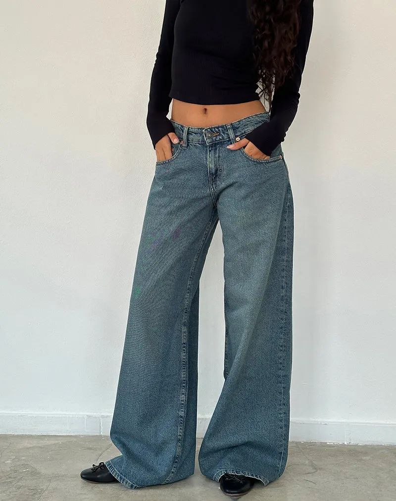 Roomy Oversized Low Rise Jeans in Vintage Blue Green