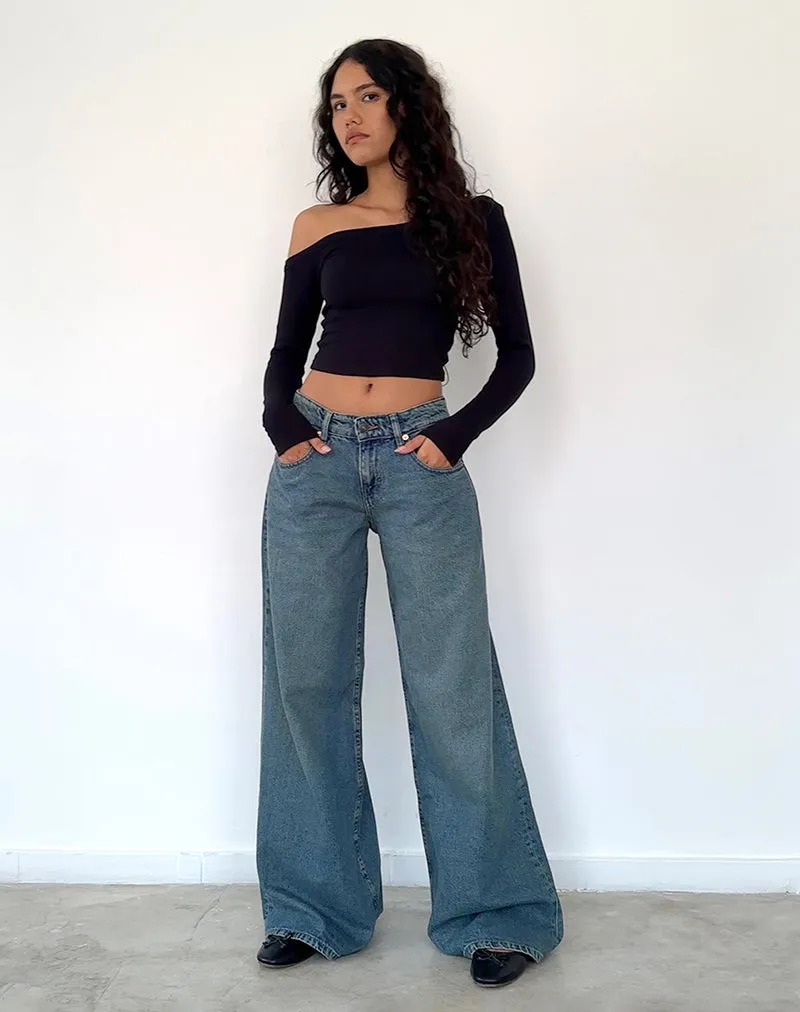 Roomy Oversized Low Rise Jeans in Vintage Blue Green