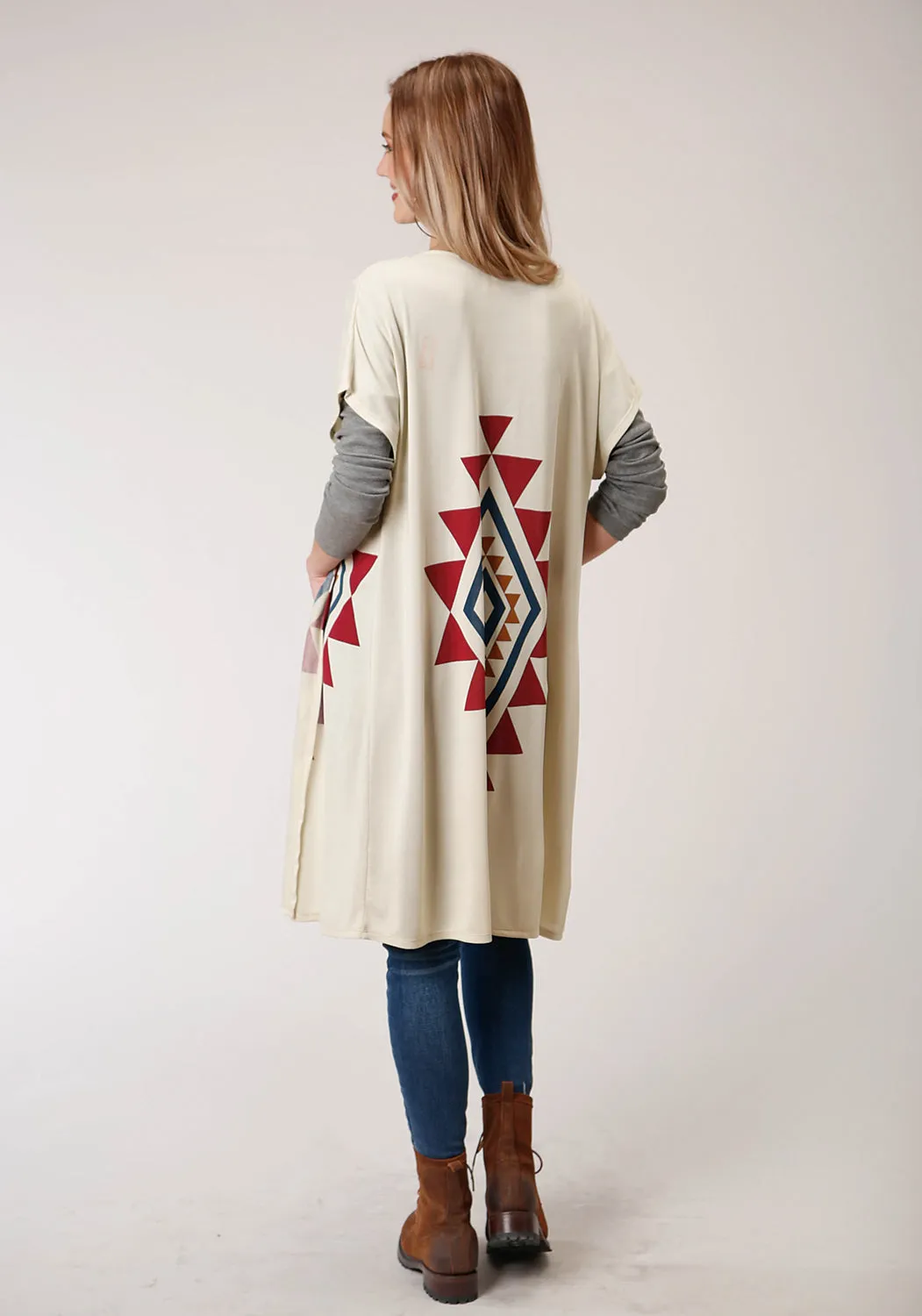 Roper Womens Cream Polyester Aztec Sweater Cardigan