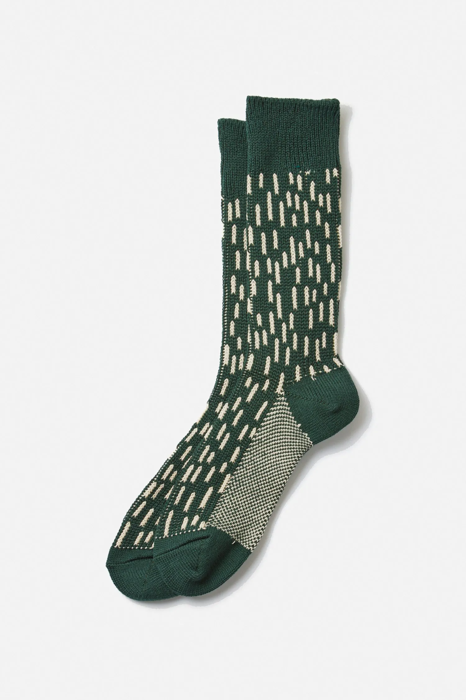 RoToTo Rain Drop Crew Socks / Dark Green Ivory