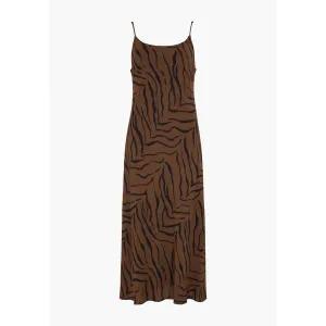 Roxy Sphagetti Strap Tiger Midi Dress In Brown