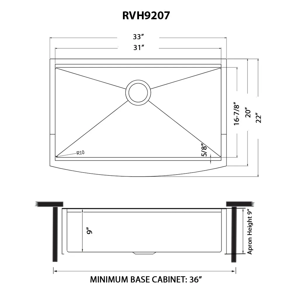 Ruvati 33-inch Gunmetal Black Workstation Apron-Front Stainless Steel Kitchen Sink – RVH9207BL