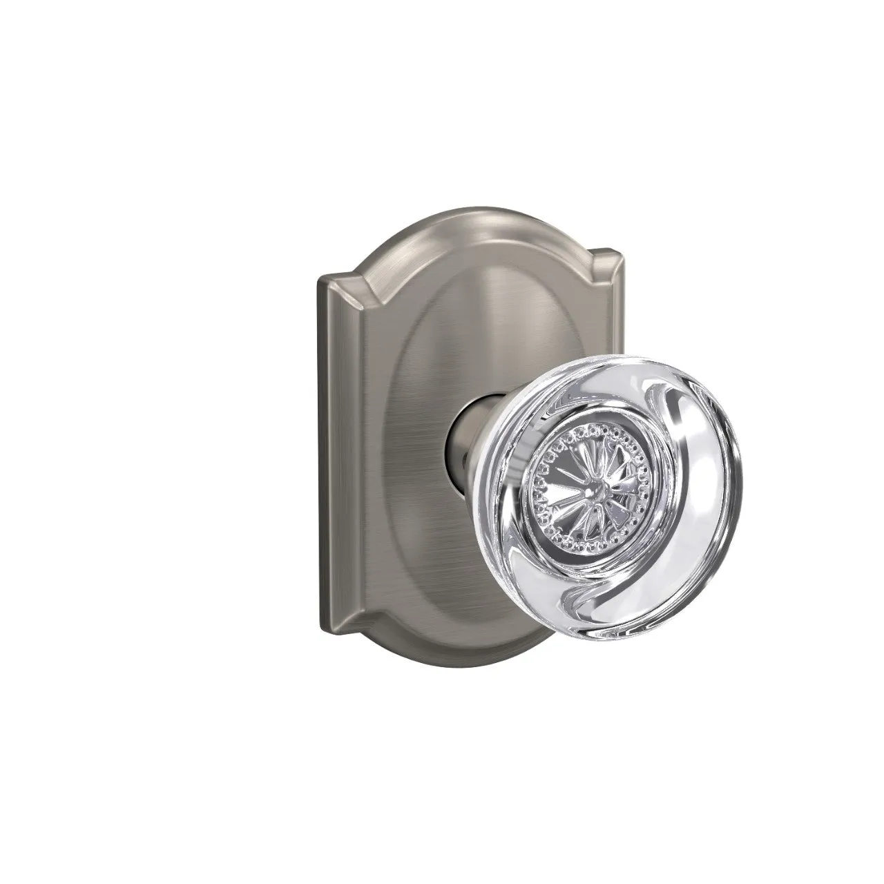 Schlage Custom Hobson Glass Non-Turning Knob Camelot Trim