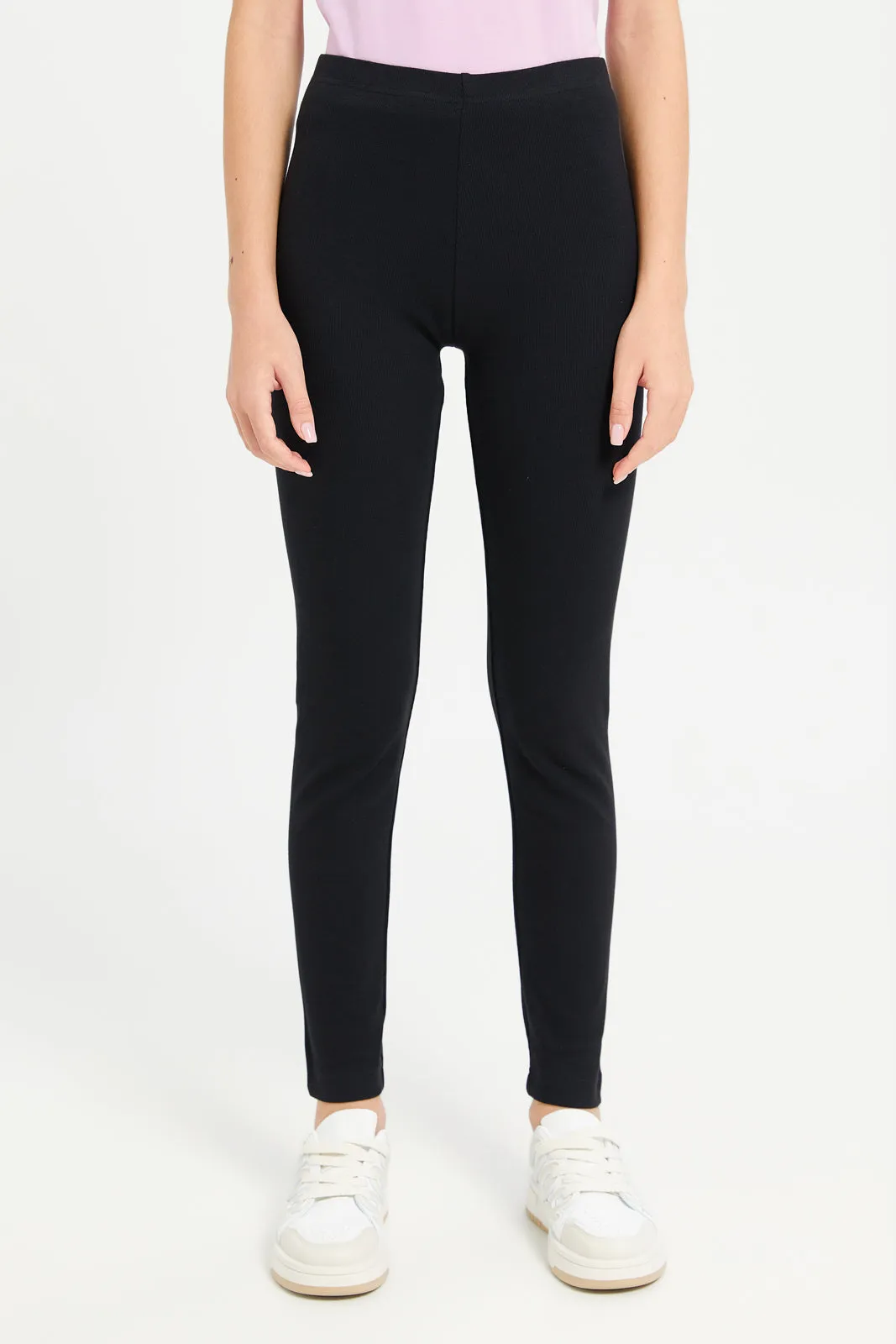 Senior Girls Black Ribbed Leggings