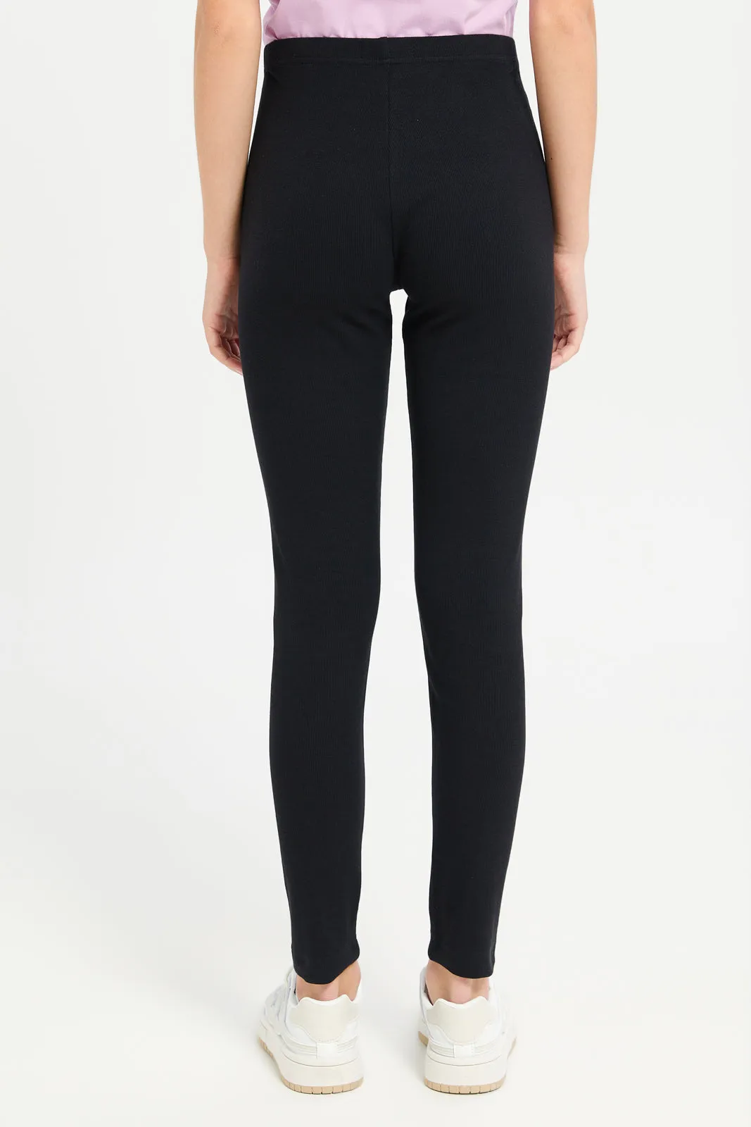 Senior Girls Black Ribbed Leggings