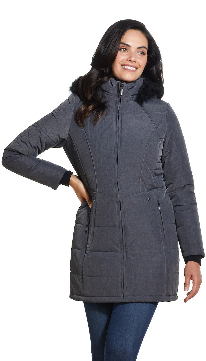 SHAPED QUILTED 3/4 PUFFER COAT