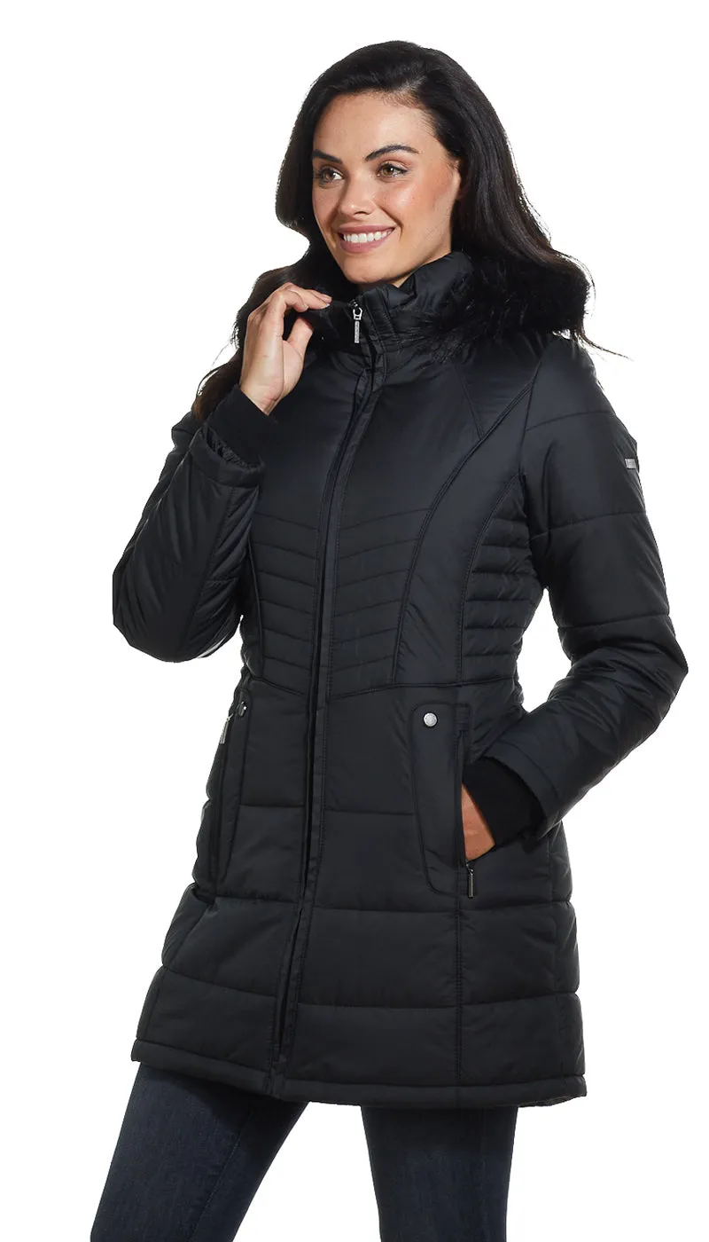 SHAPED QUILTED 3/4 PUFFER COAT