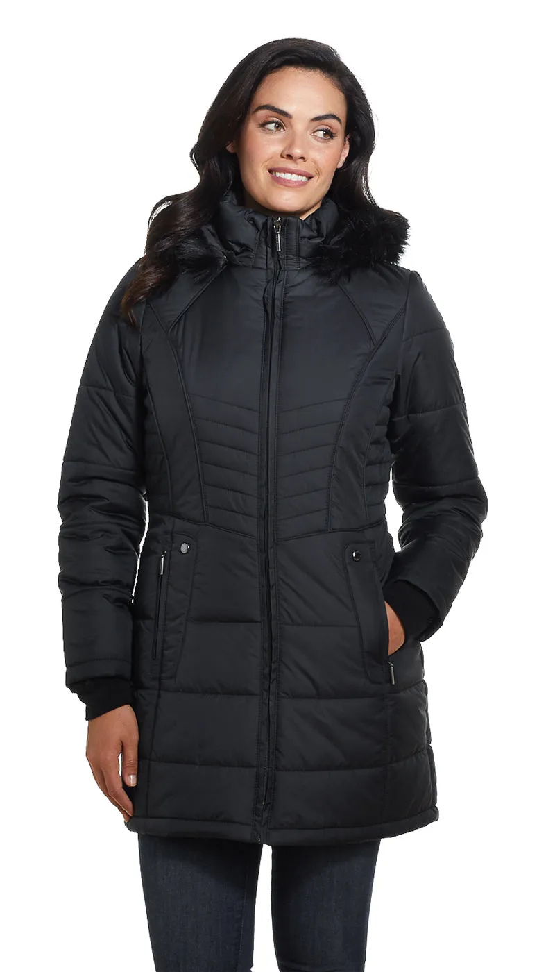 SHAPED QUILTED 3/4 PUFFER COAT