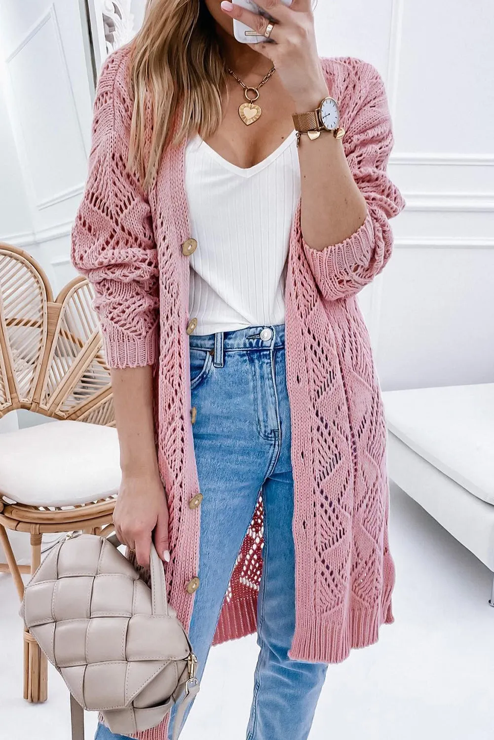 Slaying V-Neck Long Sleeve Cardigan