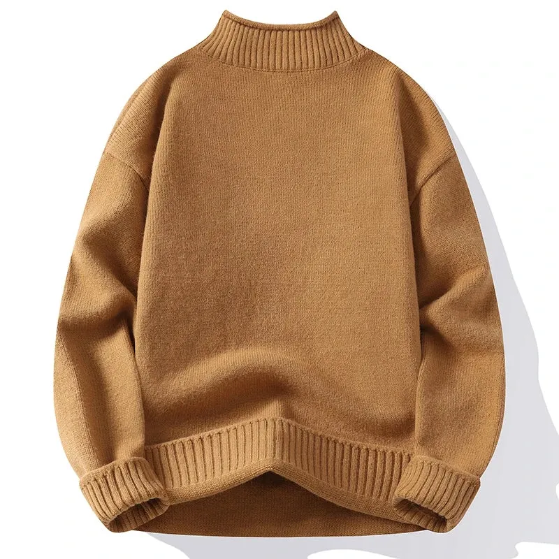 Solid Zipper Patches Turtleneck Sweater